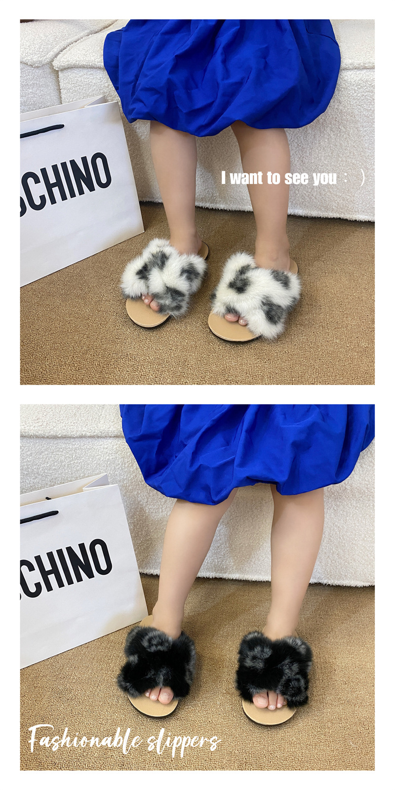 New autumn winter outdoor wear, women's home and indoor woolen slippers, one line slipper for parent-child children's_voghion.com