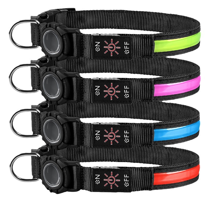 Collar de perro de airtag transfronterizo tipo C recargable impermeable luminoso collar de mascota localizador cubierta collar anti-perdido