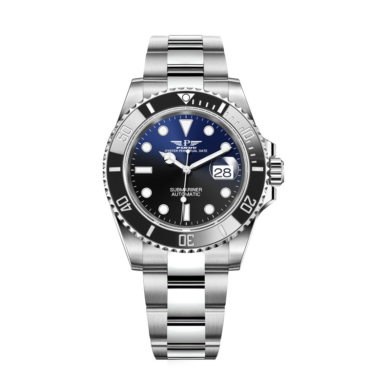 Đồng hồ nam cơ tự động lặn gradient chống nước dạ quang dây thép — 6591 đai thép chuyển màu xanh đen
