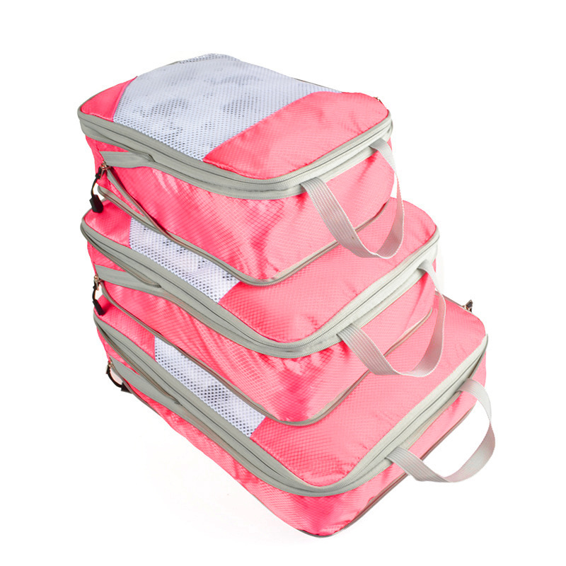 Amazon popular bolsa de almacenamiento comprimido traje de malla de costura bolsa de almacenamiento de viaje portátil conjunto de tres piezas