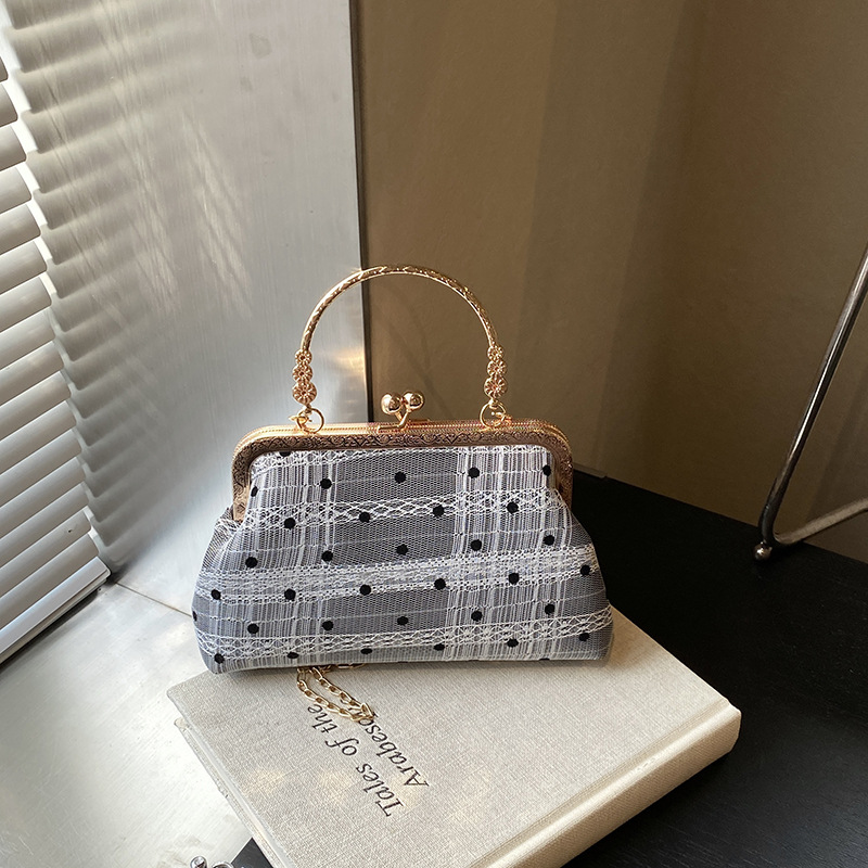 fashion bamboo handbag 2024 autumn new lace polka dot shell bag chain commuter crossbody shoulder bag