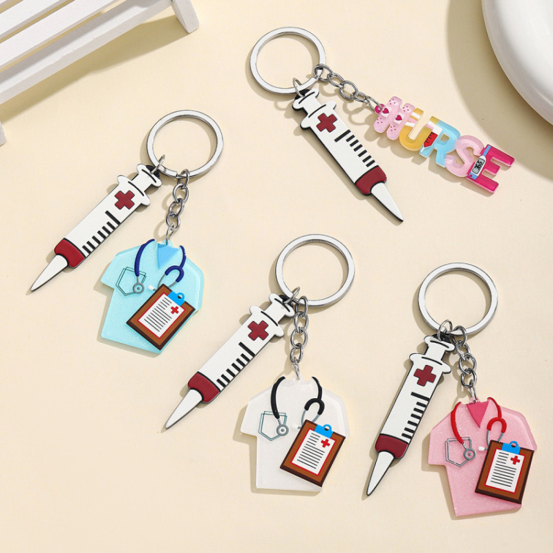 Nurses' Day Acrylic Nurses Suit Needle Keychain Pendant International Doctor Nurses' Day Personalized Car Pendant