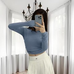 alo两侧褶皱瑜伽运动长袖T恤秋冬新款螺纹圆领健身T恤上衣女