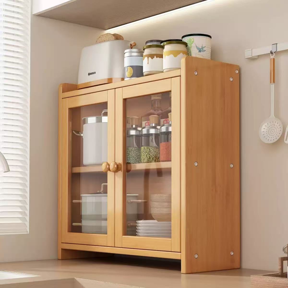 Kitchen Storage Rack, Multi-Layer Desktop Sideboard, Small Tea Cabinet, Household Multi-Functional Storage Cabinet, Dish and Cup Cabinet