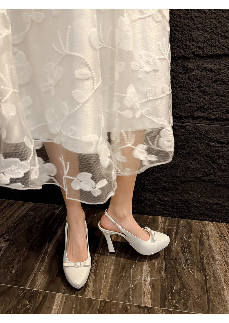 Sandal cao gót nữ mũi nhọn quai ngang gót nhọn 9 cm — màu đen, màu trắng ngà chi tiết 13