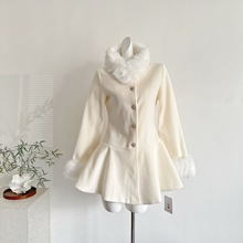 2025实拍秋冬季新款钻扣冬季毛领毛袖呢外套呢子裙摆大衣