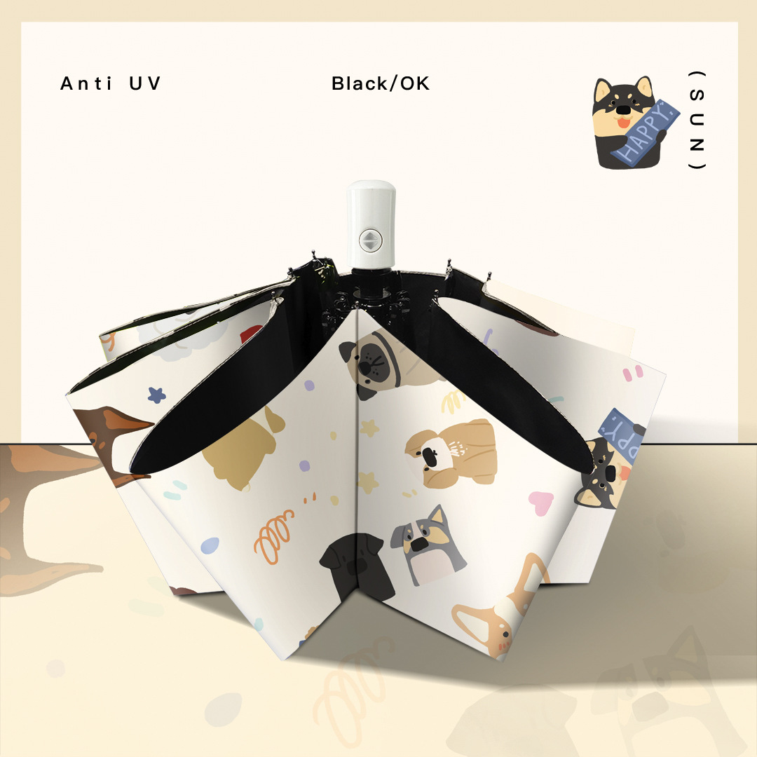 かわいい子犬晴雨傘両用女性全自動日傘日焼け止め紫外線防止軽量携帯折り畳み傘