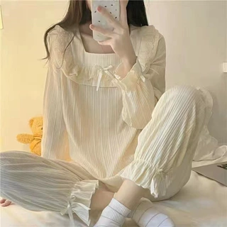 源头工厂春季新款女士双长花边领创意花型牛奶棉坑条款面料柔顺
