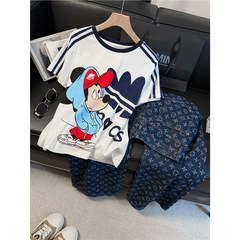 深センNanyouスーツレディース夏のトレンディなブランドストリートスタイルの見事な漫画Tシャツとジーンズのツーピースセットイン