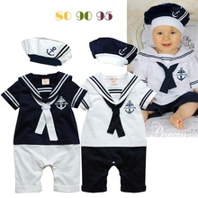 爬服夏天婴儿服装两件套哈衣 小小海军可爱造型连身衣服宝宝爬服