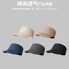 日系复古棉麻马术帽男女英伦风骑士帽春夏薄款透气鸭舌帽街头潮人