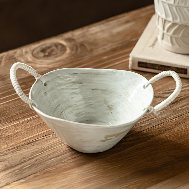 Hacer viejos tacos de cerámica de doble oreja retro cuerdas trenzadas bolos de mangá platos de restaurante japonés ensalada bolos domésticos al por mayor