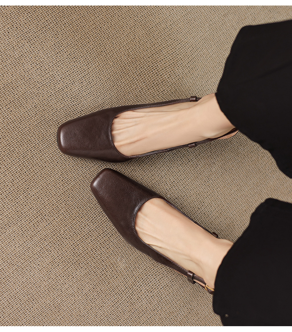 Sandal nữ cao gót 6,5 cm mũi hở quai khóa da bò — màu nâu chi tiết 26