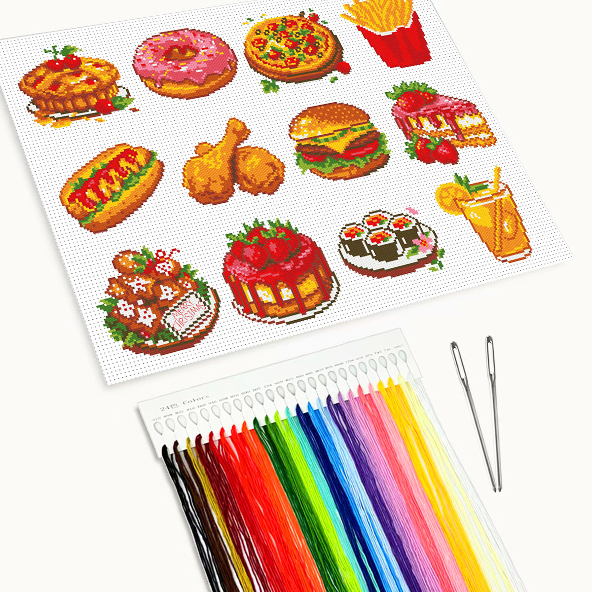Transfronterizo caliente amazon inglés de bordado cruzado de comida occidental 12 piezas juego de pequeñas piezas lindas novato bordado cruzado