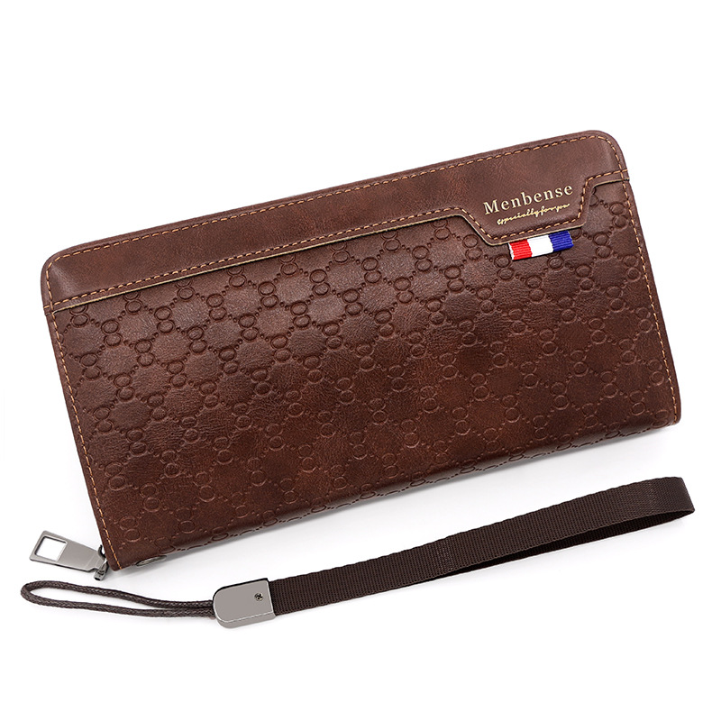 Estilo coreano de los hombres de larga cartera en relieve patrón de moda casual cartera embrague de gran capacidad Multi-tarjeta de teléfono bolsa