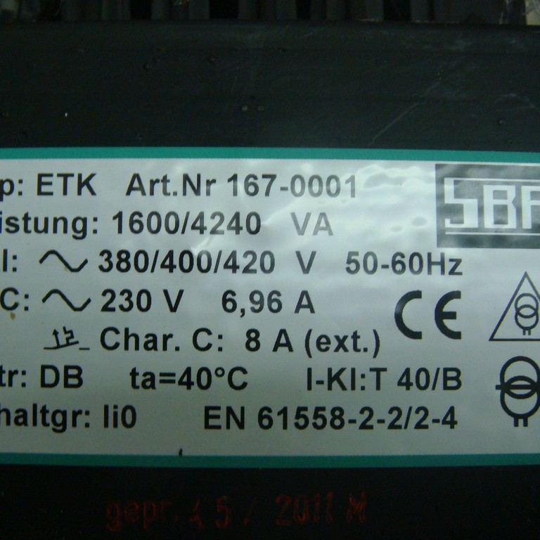 SBA  变压器 ETK  167-0001