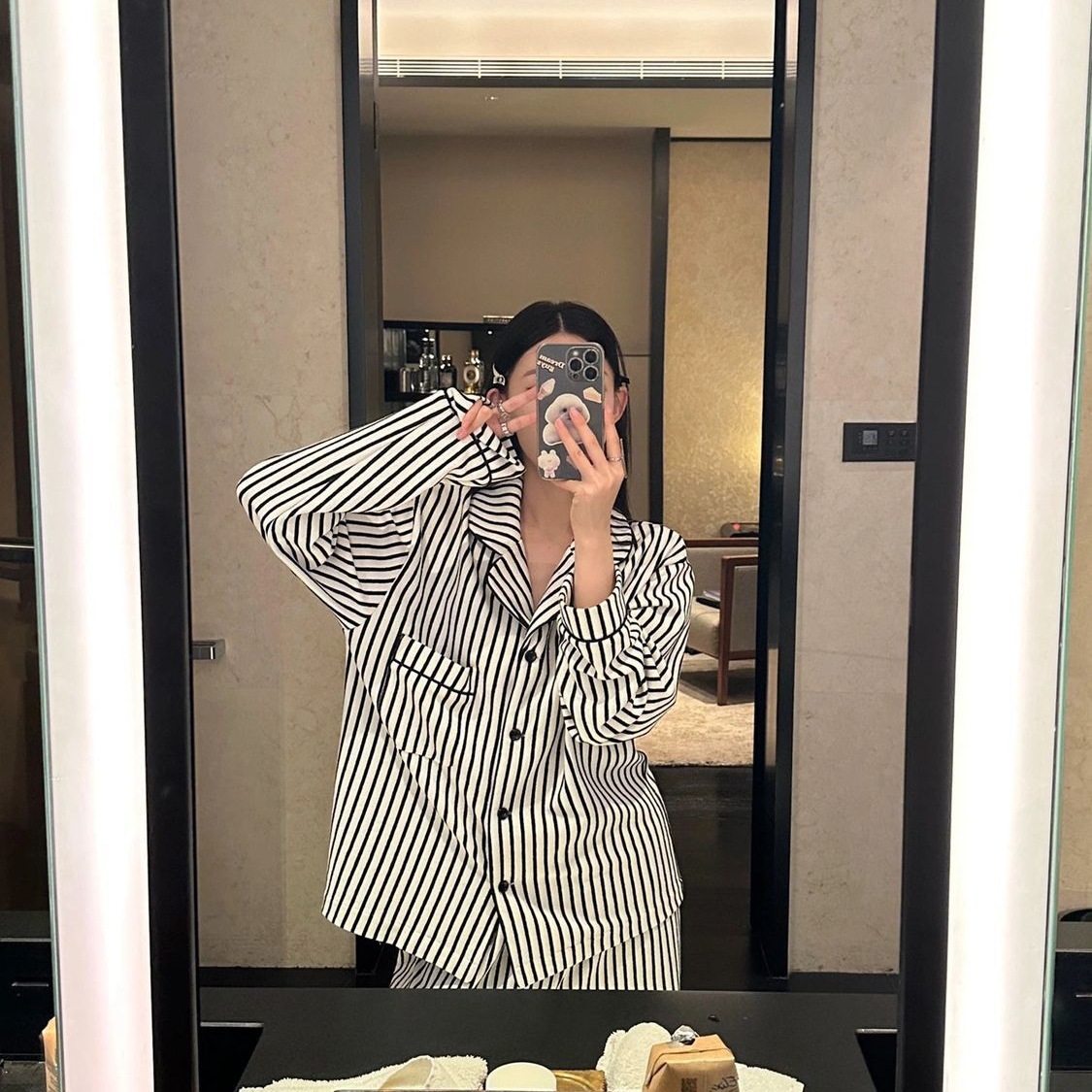 ストライプパジャマ女性春秋新長袖長ズボンins日系カジュアルシンプル学生ルームウェア