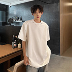 250g重磅美式小领口金属扣t恤 男款轻熟休闲小众设计垫肩半袖也许