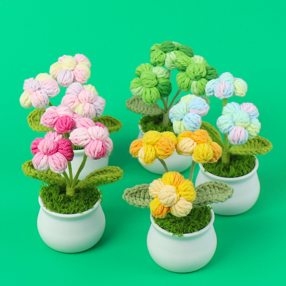 成品手工編織段染炫彩泡芙花盆栽家居桌面裝飾小擺件聖誕禮物批發