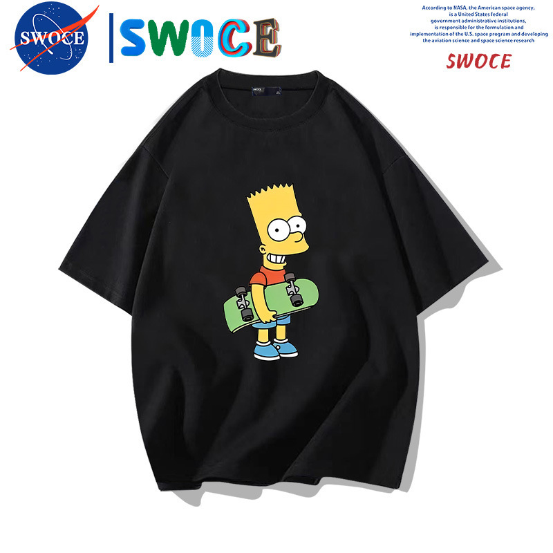 Simpsons Animation Peripheral Cotton Short-sleeved T-shirt Men's Summer Teenagers Trendy Loose Shoulder Half-sleeved Top Simpsons Animation Peripheral Cotton Short-sleeved T-shirt Men's Summer Teenagers Trendy Loose Shoulder Half-sleeved Top
