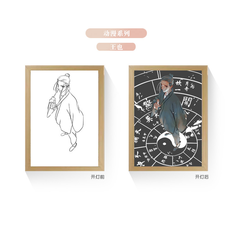 Tres colores TikTok popular pintura ligera de dibujos animados dormitorio noche pintura luminosa marco de fotos de madera maciza creativo bricolaje fabricante