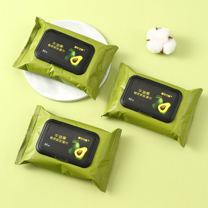 Cotton Wings Avocado 60-Piece Disposable Portable Makeup Remover Wipes Large Size Deep Facial Makeup Remover Wipes