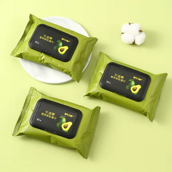 Cotton Wings Avocado 60-Piece Disposable Portable Makeup Remover Wipes Large Size Deep Facial Makeup Remover Wipes