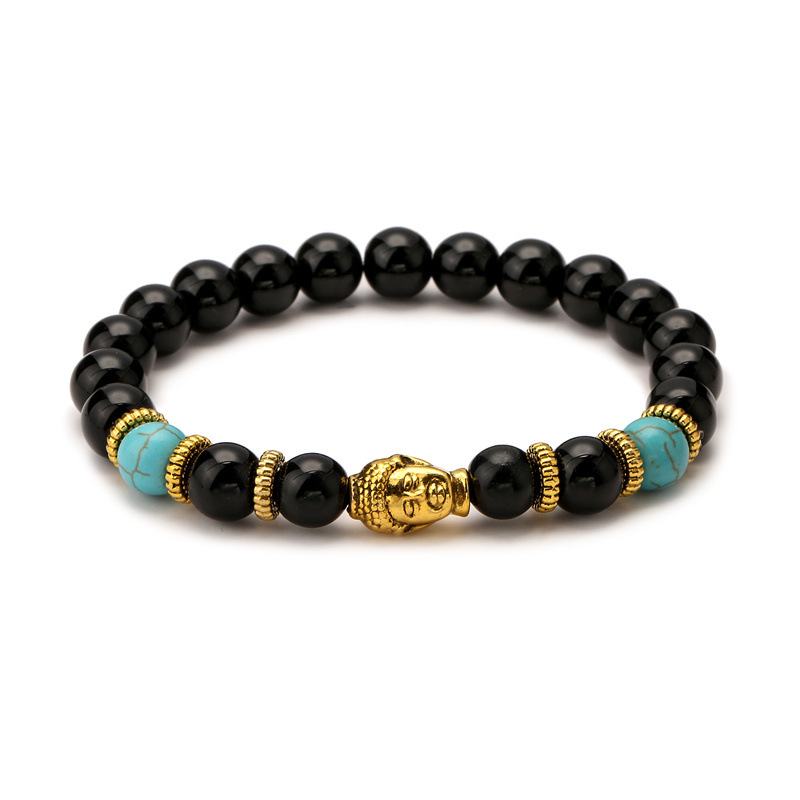 Pulsera de cuentas de piedra volcánica de los hombres simple pulsera de cuerda elástica Venta caliente transfronteriza europea y americana