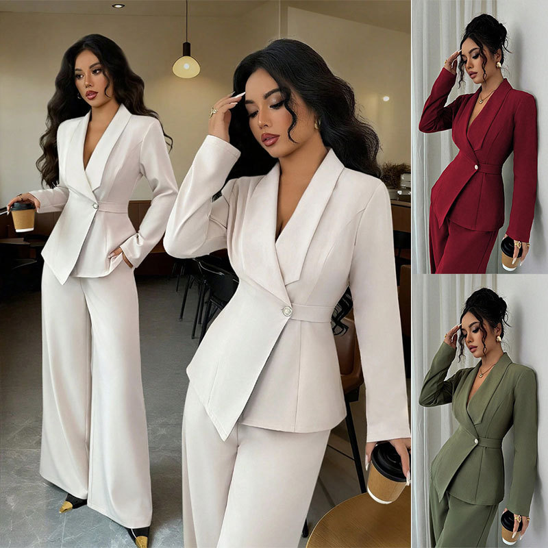 Cross-Border Ozon European and American Style Women's Suit, Elegant Long-Sleeved Blazer and Straight-Leg Pants Two-Piece Set Cross-Border Ozon European and American Style Women's Suit, Elegant Long-Sleeved Blazer and Straight-Leg Pants Two-Piece Set