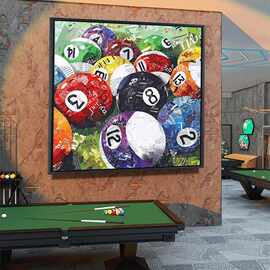 台球厅装饰画创意斯诺克桌球厅俱乐部海报复古油画黑八台球挂画