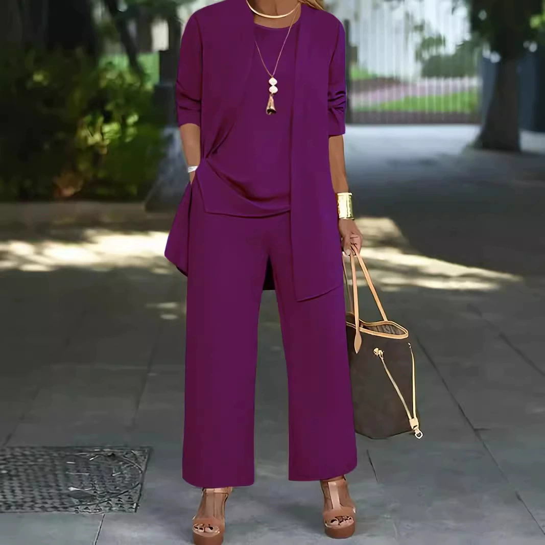 Трансграничные поставки 2021 весна и осень новая иностранная госпожа тонкая и уменьшая возраст мода плюс размер набор женский набор из трех частей