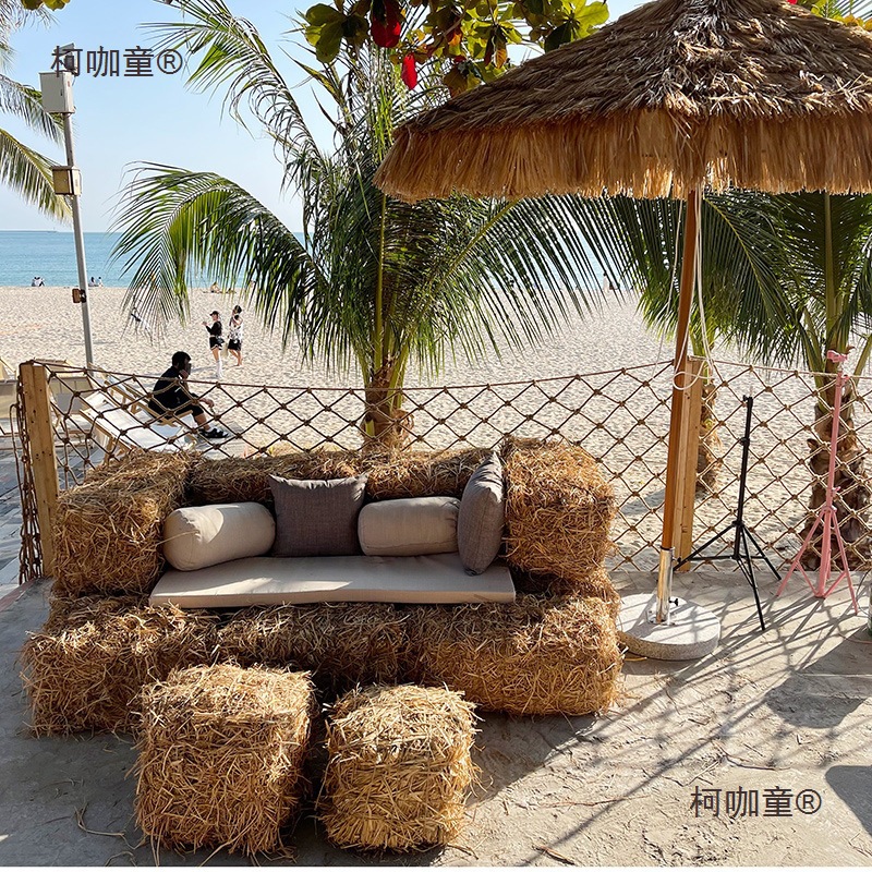 露营氛围感布置干草垛彩色草堆圆草墩稻草沙发凳农场稻草装麦太保