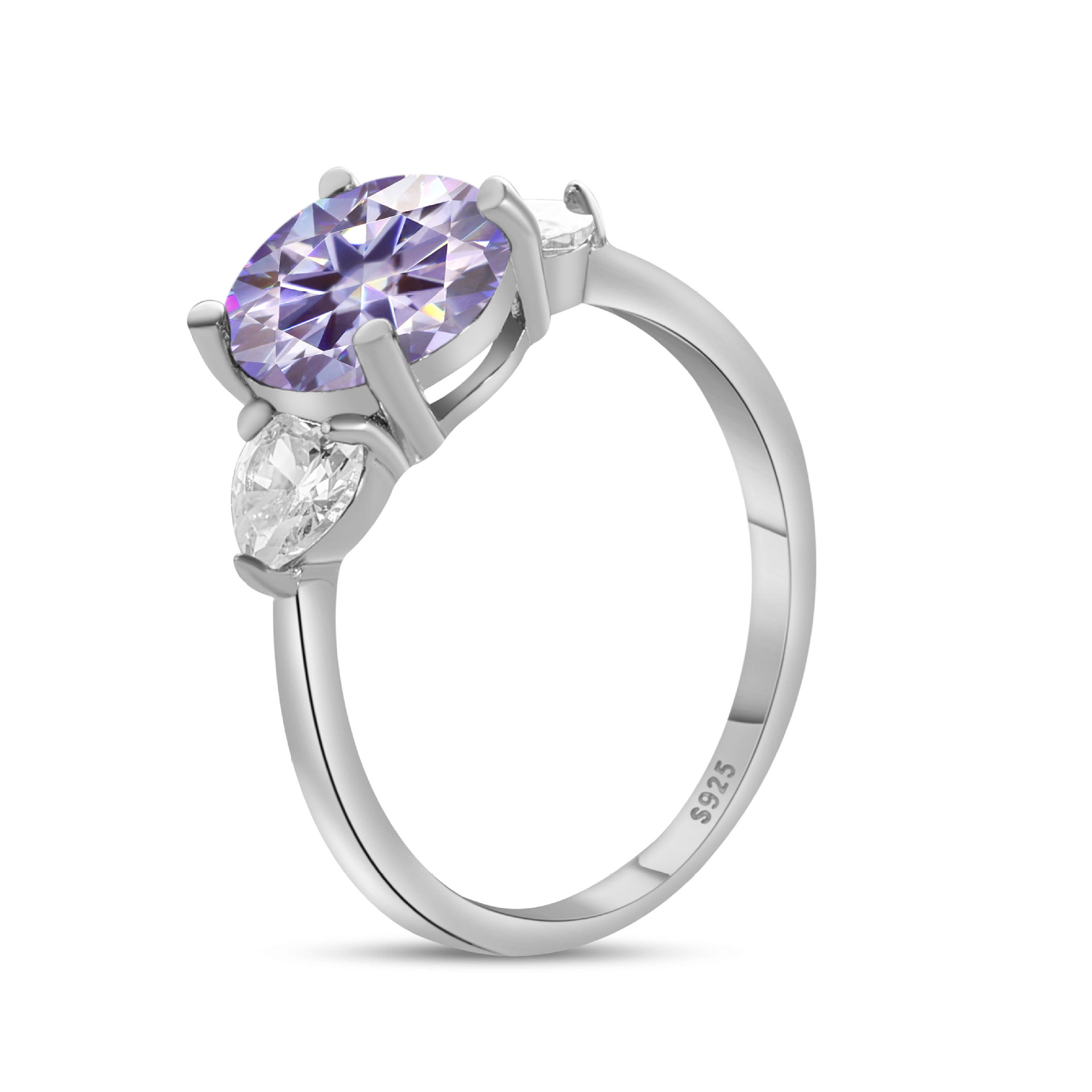 Anillo de piedra de color 3CT de plata esterlina S925 cinturón de plata GRA Certificado de comercio electrónico transfronterizo anillo de mujer de venta caliente