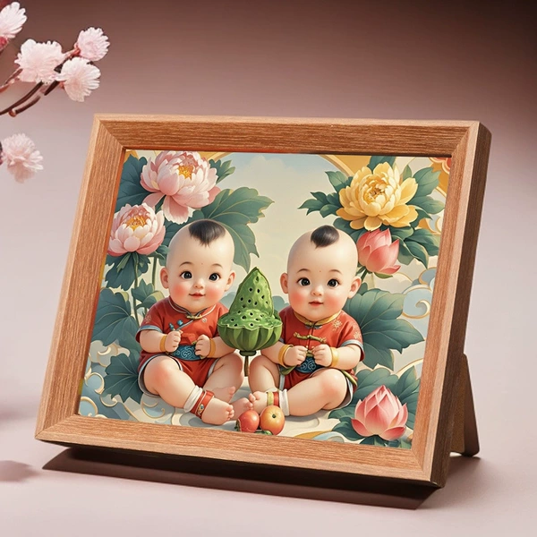 Takako Hasumi-Twins (Male) 2-(Wooden Frame) Walnut Color