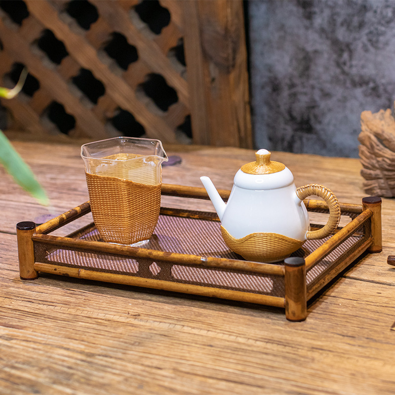 Japanese-style bamboo Yunfei rattan mat small square table large paint bamboo tea tray hollow square dry bubble tray small tea table tea set accessories