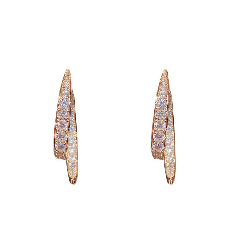 Diseñador de dos piezas pendientes cruzados s925 aguja de plata de alta textura industria pesada cobre micro incrustaciones de ZIRCON pendientes al por mayor