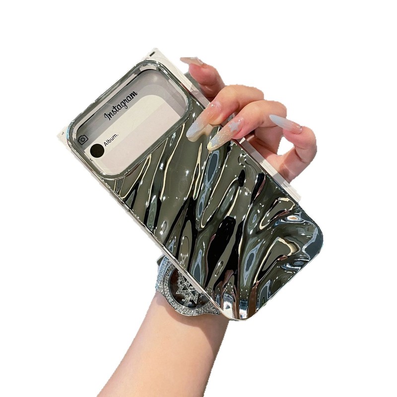 滴油光面褶皱适用iPhone17苹果手机壳16p波光水波纹13暗紫保护套|undefined
