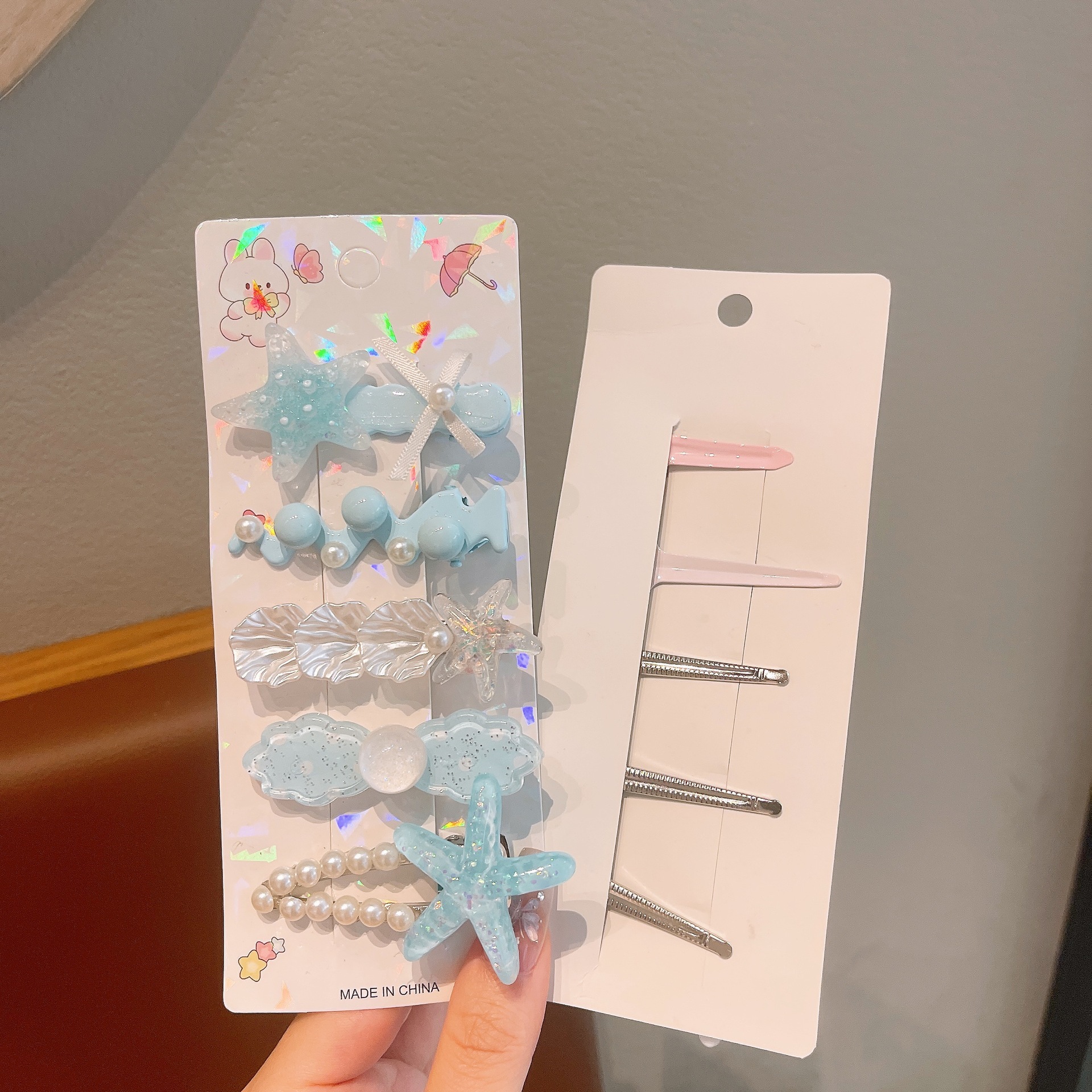 Niños de verano estrellas de mar conchas de mar lindas pinzas de cabello pinzas de boca de pato pinzas de cabello perlas pinzas de cabello niños al por mayor