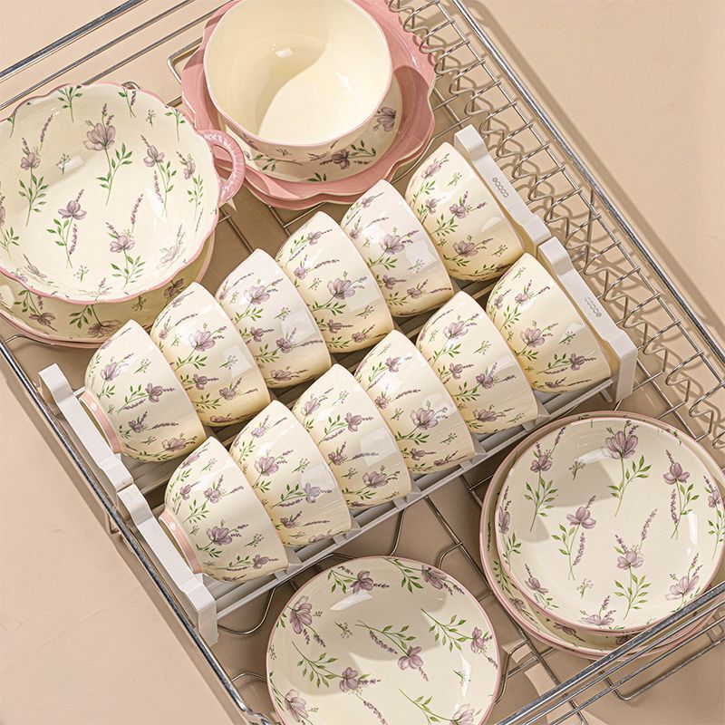 Jingdezhen Ceramic Bowl for Home Use, New Style, Fresh Lavender Underglaze Color, Pastoral Style Bowl, Soup Noodle Bowl, Dinner Plate, Self-Selectable Jingdezhen Ceramic Bowl for Home Use, New Style, Fresh Lavender Underglaze Color, Pastoral Style Bowl, Soup Noodle Bowl, Dinner Plate, Self-Selectable