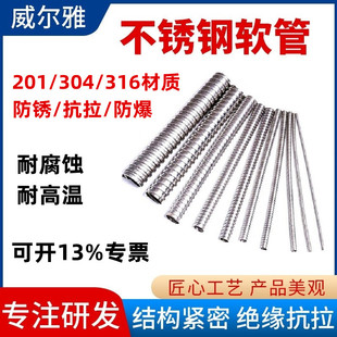 Wellya 201/304 Stainless Steel Threaded Metal Hose, Wire Protection Sleeve, Explosion-Proof Corrugated Hose