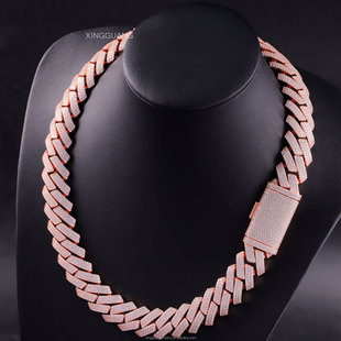 Cross-Border Jewelry Hip-Hop Necklace Cuban Chain 20mm Three-Row Rose Gold Rhombus Cuban Chain