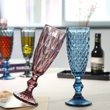厂家批发玻璃香槟杯彩色加厚鸡尾酒杯浮雕欧式餐厅酒店宴会高脚杯