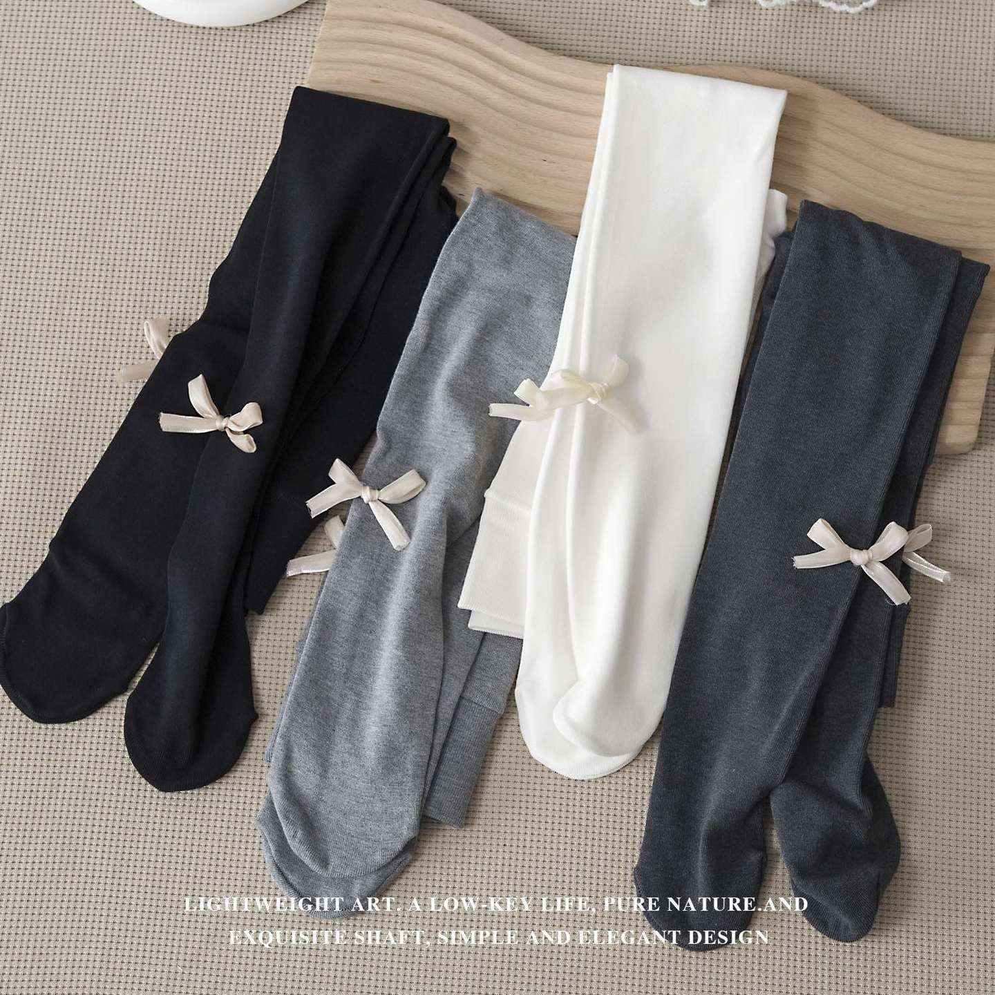 Three Little Ducks Spring and Autumn Children's Pantyhose Bow Girls' Leggings High Elastic Combed Cotton Footed Socks