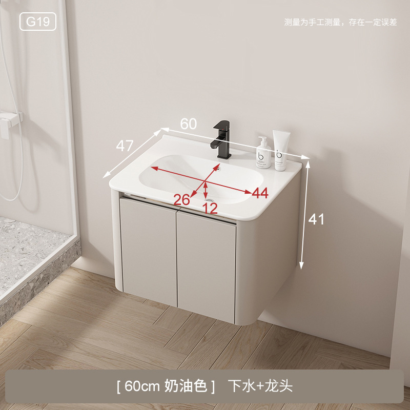 Instalación de aire de crema de aluminio espacio gabinete de espejo de baño combinación cerámica moderna lavabo lavabo gabinete de baño fabricante