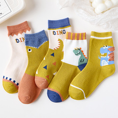 Pure cotton children's socks dinosaur mid-tube socks boys spring and autumn thin section boys children small children medium and large children baby socks
