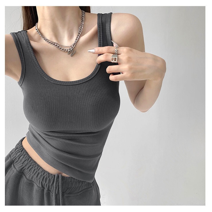 High-elastic Cotton U-collar Tight Sexy Sports Base Vest Women's Summer Outer Wear Spice Girl Slim-fit Sleeveless Sling Top