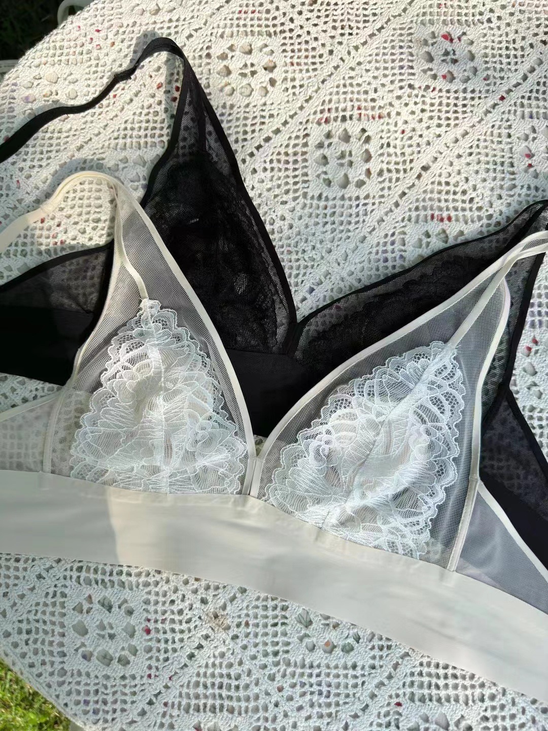 6859 ultra-Delgado puro deseo francés triángulo taza sexy encaje push up ropa interior traje de soporte superior sujetador ajustable