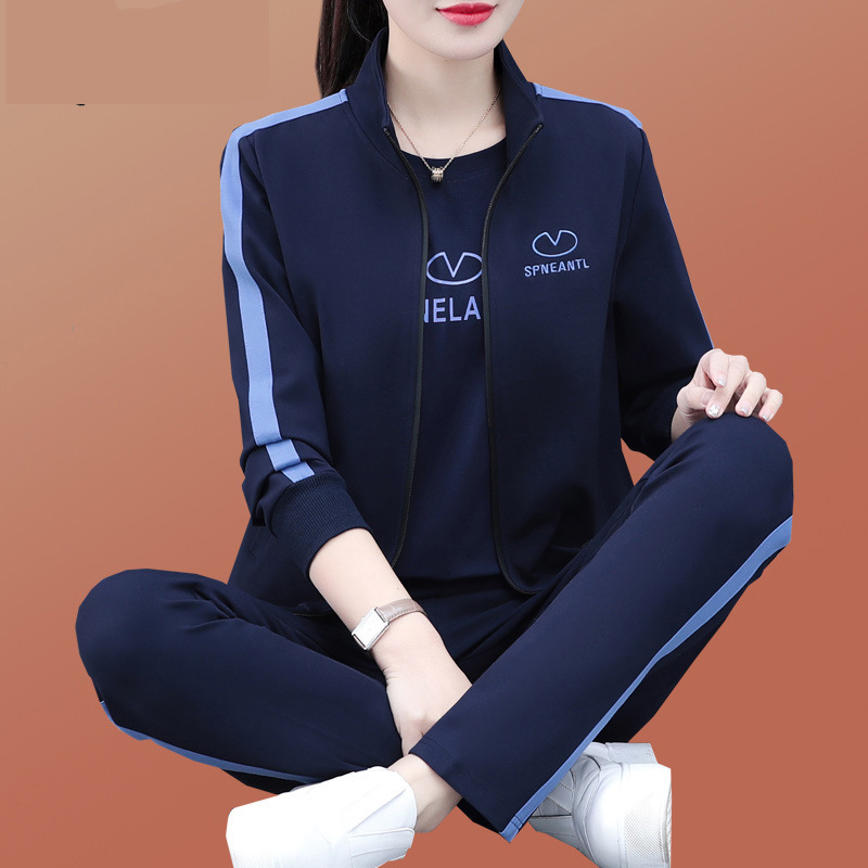 时尚中年妈妈春装外套洋气上衣中老年运动服套装女春秋款三件套|undefined