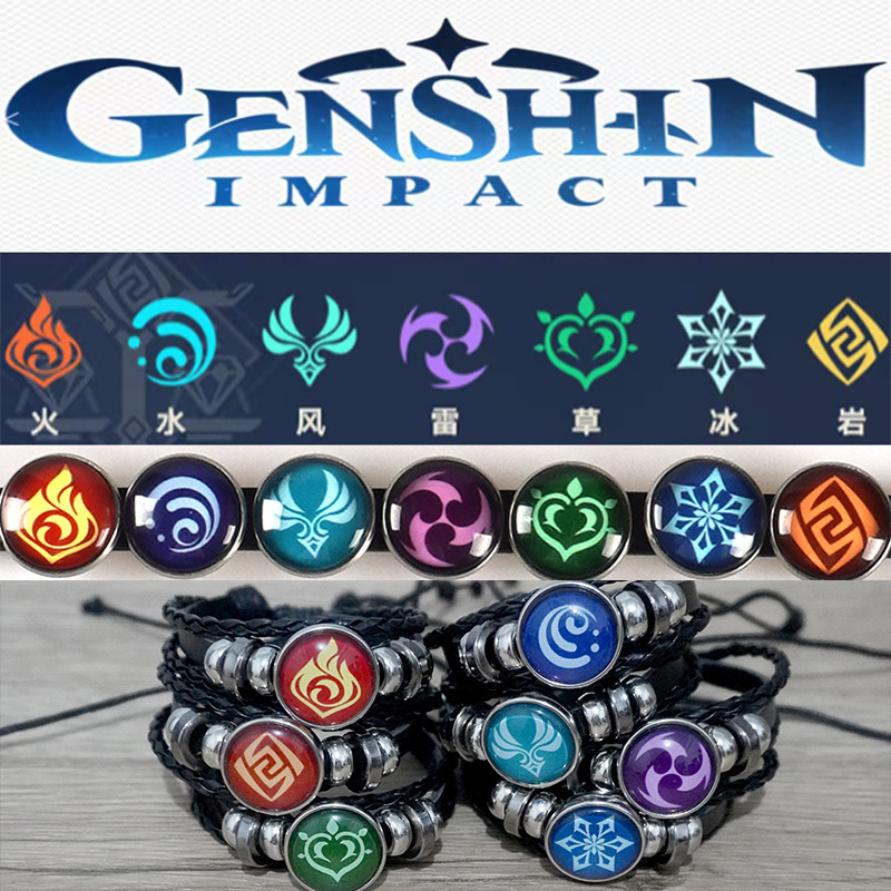 Genshin Impact Peripheral Time Gemstone Bracelet Feng Shui Thunder Fire Luminous Anime Game Eye of God Bracelet Men's and Women's Accessories