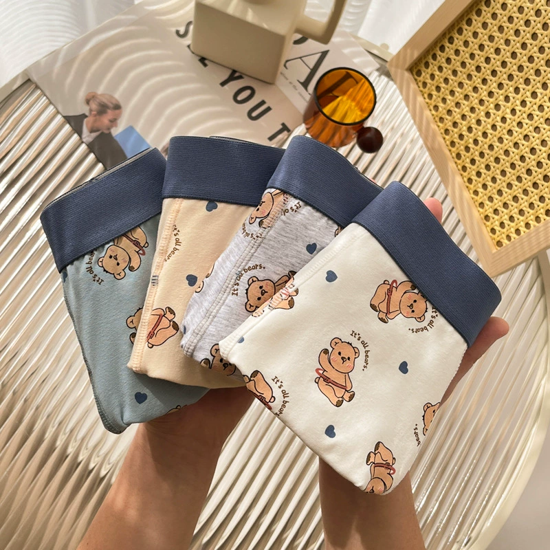 Хлопковые штаны, дышащие мультяшные брюки, нижнее белье, с маленькими медведями, mid rise